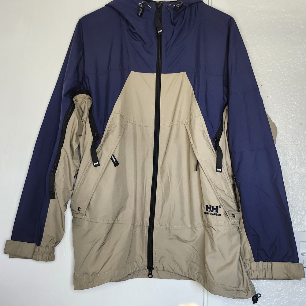 HELLY HANSEN Two Tone Hooded Mesh Lined Light Rain Coat Jacket Packable Mens HH
